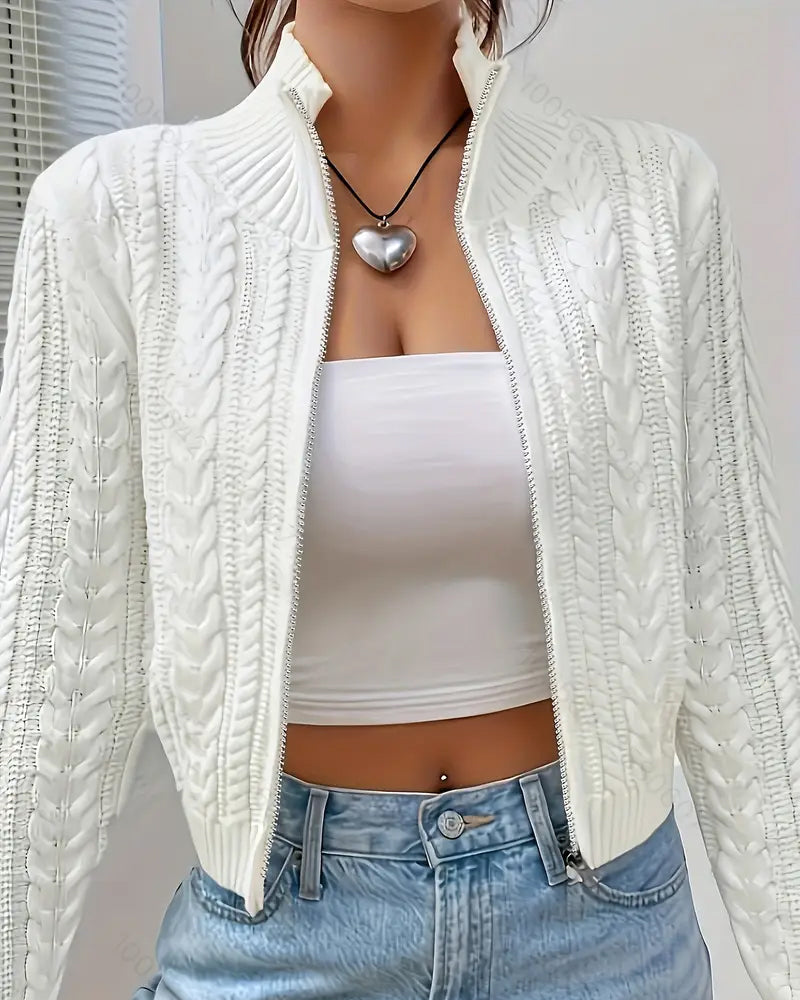 Cable-Knit Zip-Up Coat