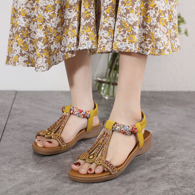 Sparkly Beaded Rhinestone Low Heel Wedges
