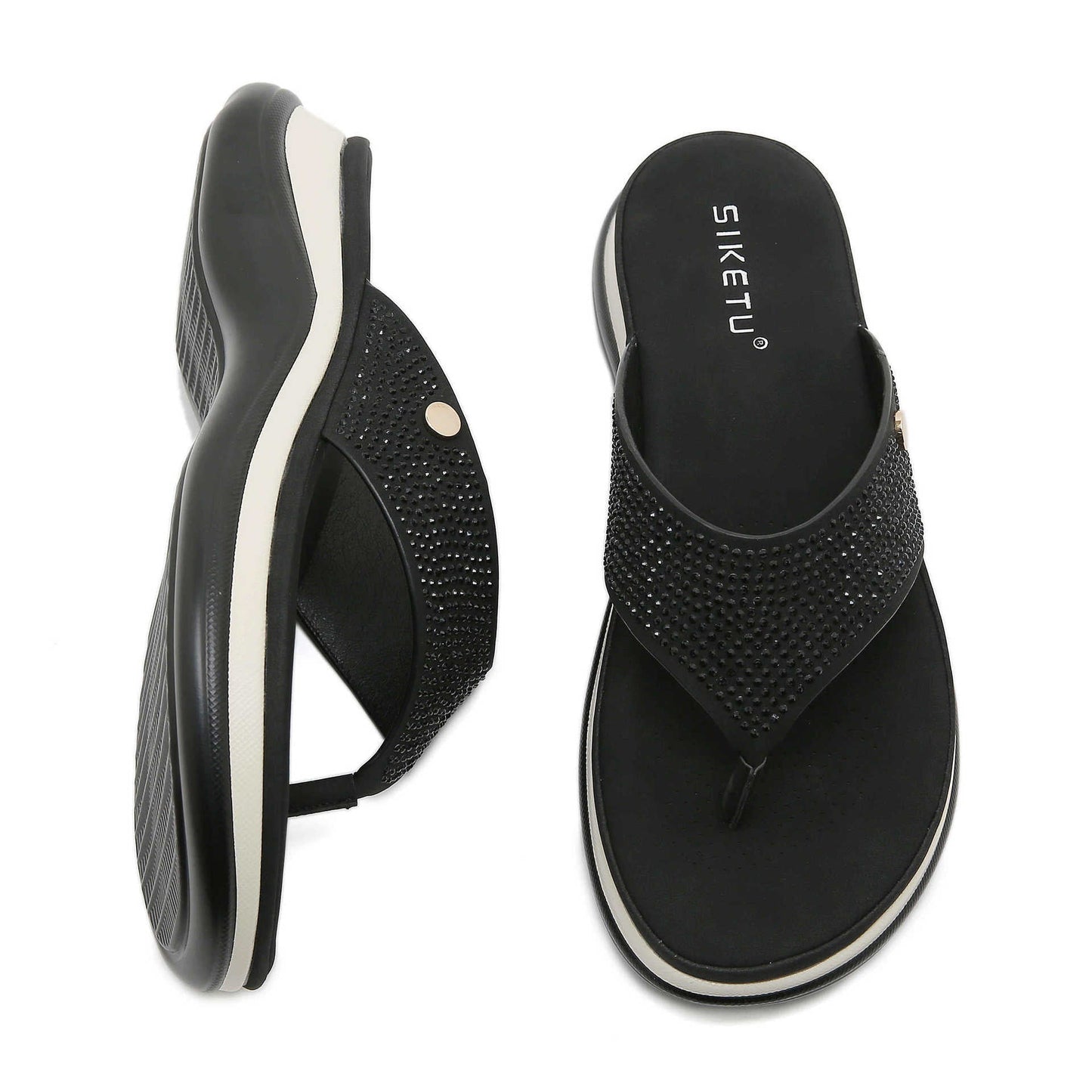 Leisure Platform Wedge Flip Flops With Beads