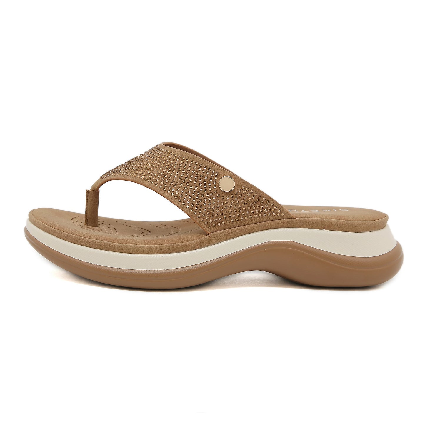Leisure Platform Wedge Flip Flops With Beads