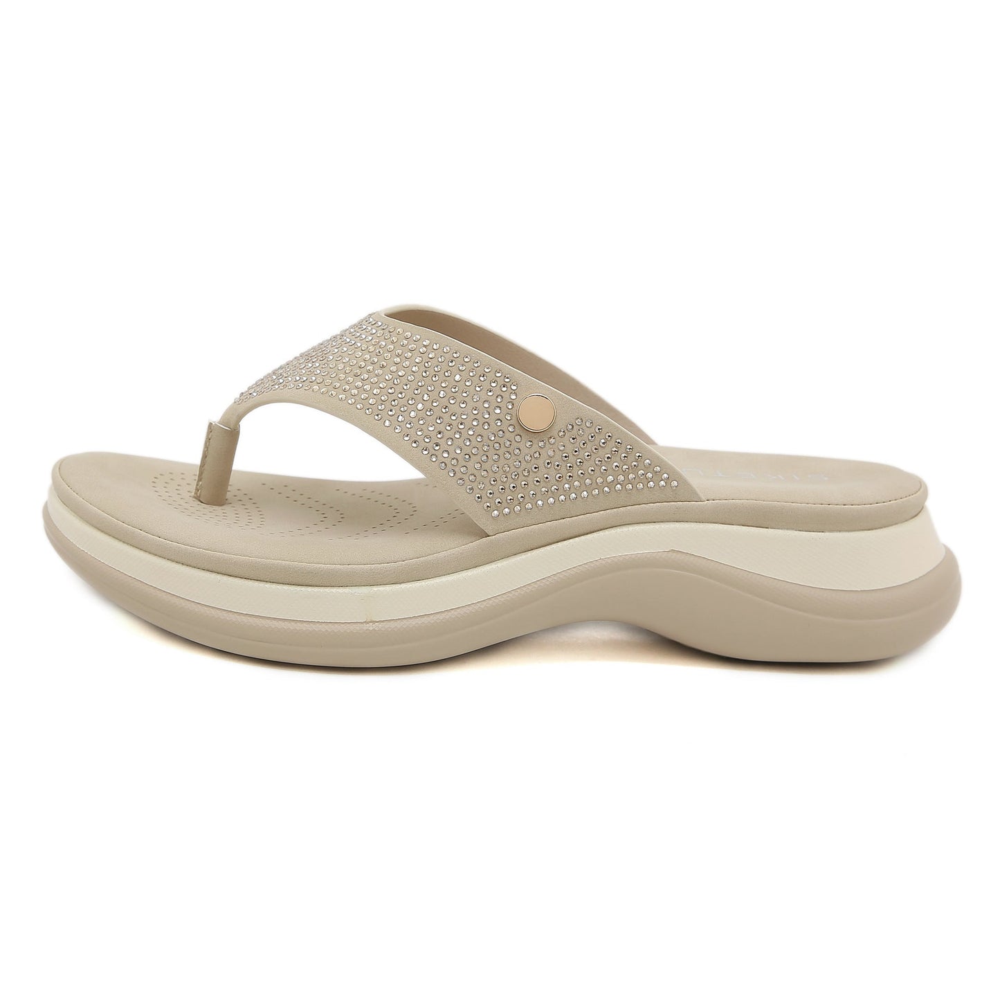 Leisure Platform Wedge Flip Flops With Beads