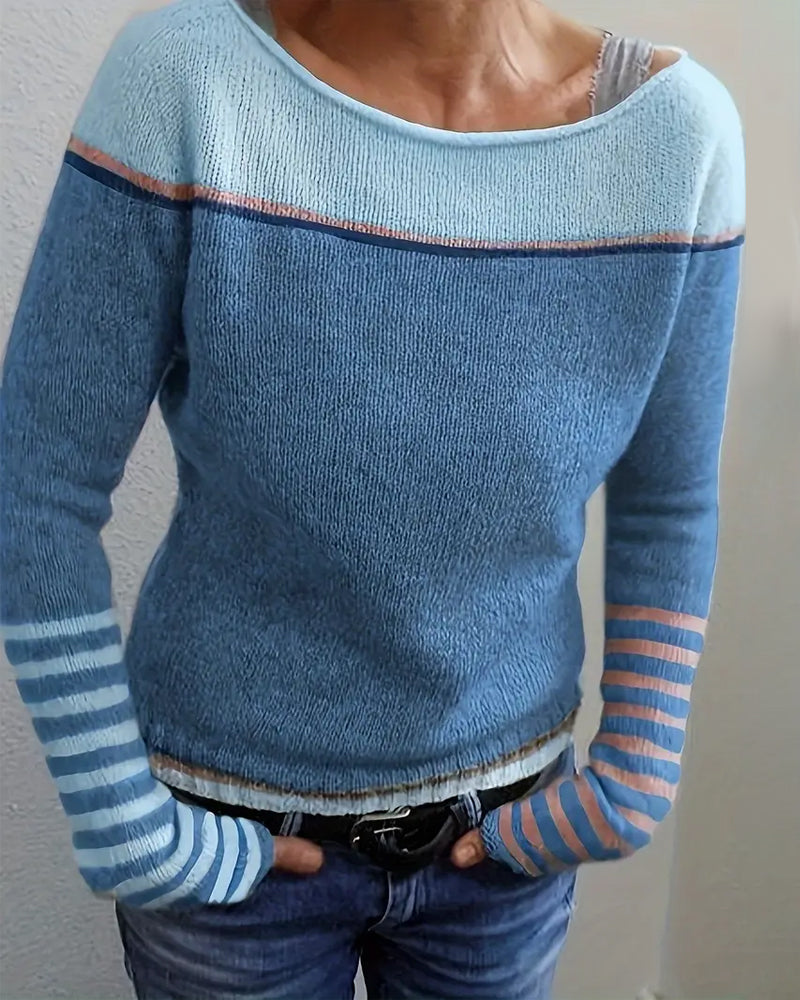 Casual Color Block Striped Sweater