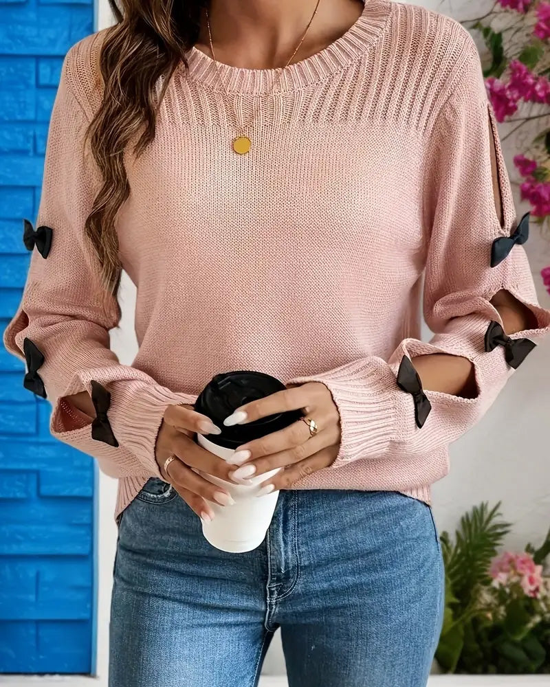 Bow-tie long-sleeved round neck Jumper
