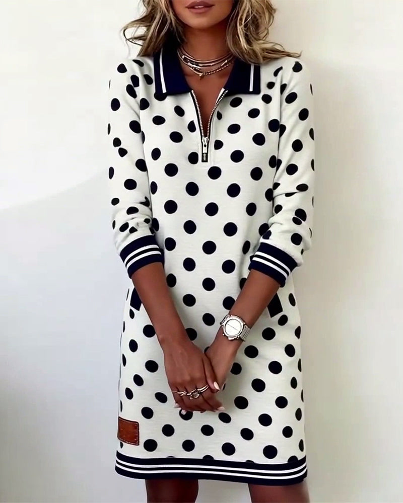 Casual Contrast Polka Dot Pocket Dress