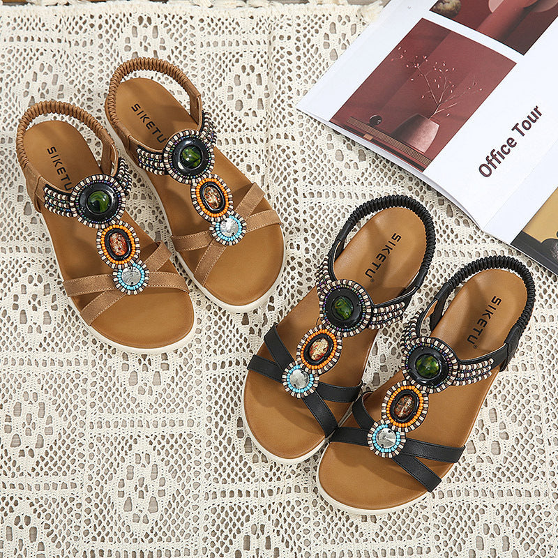 Bohemian Beaded Flat Sandals
