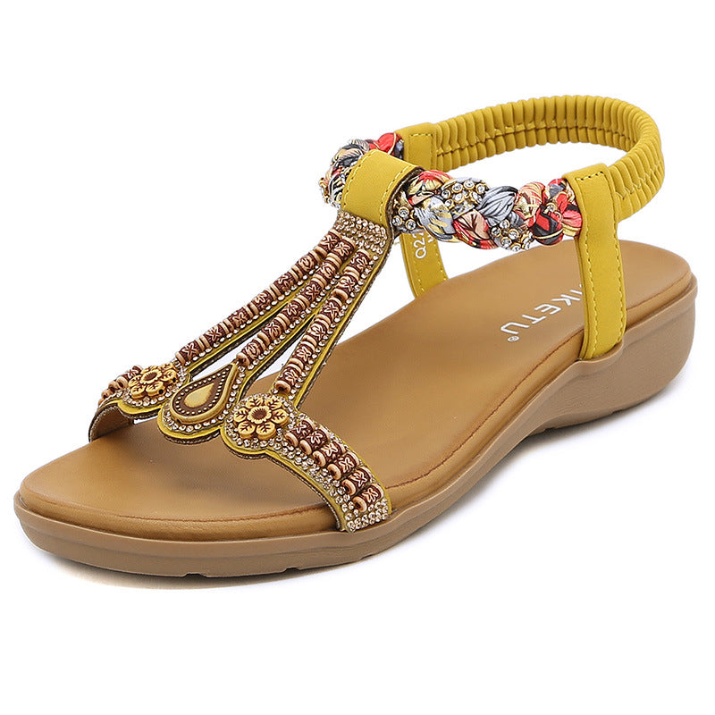 Bohemian Beaded Rhinestone Slingback Sandals
