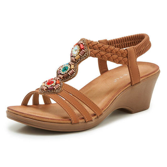 Bohemian Rhinestones Wedge Heel Sandals
