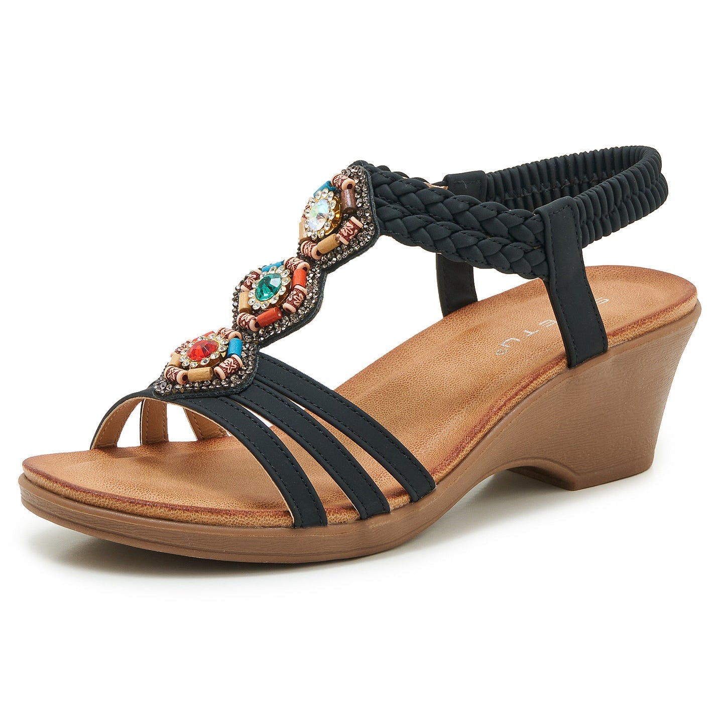 Bohemian Rhinestones Wedge Heel Sandals