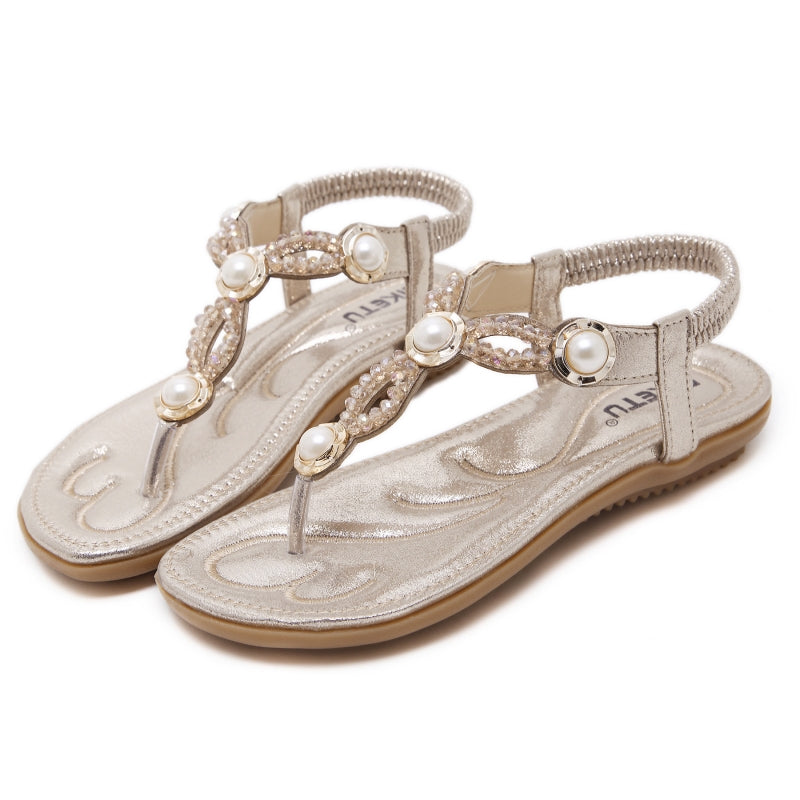 Flat Rhinestone Beach Flip Flops for Ladies
