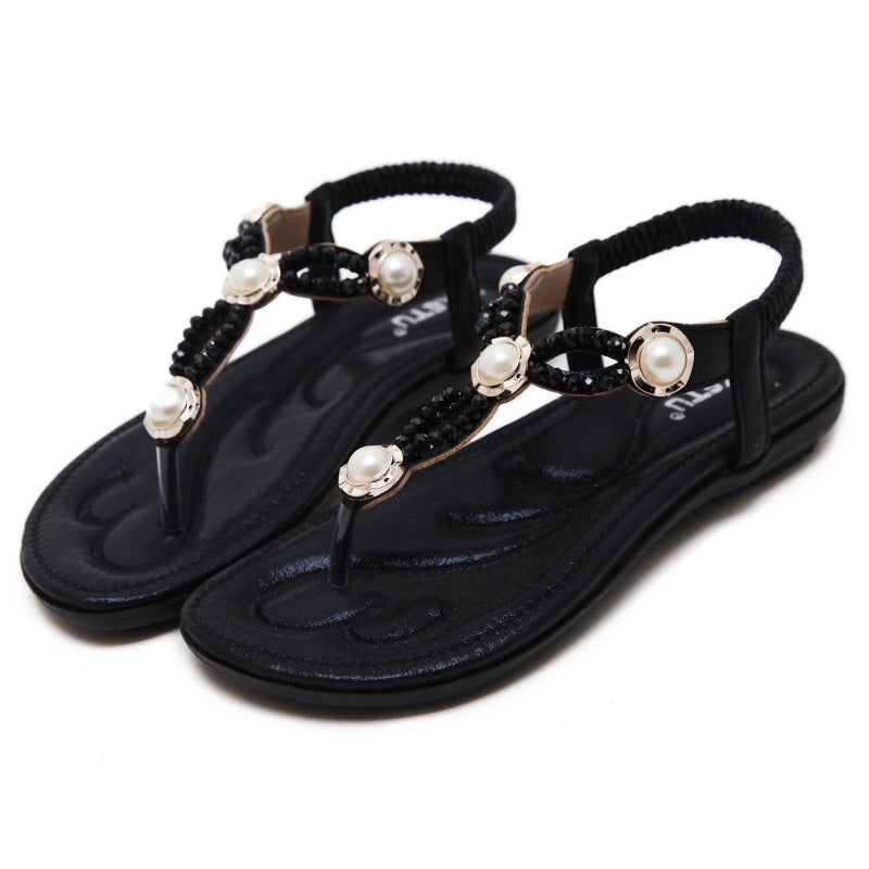 Flat Rhinestone Beach Flip Flops for Ladies