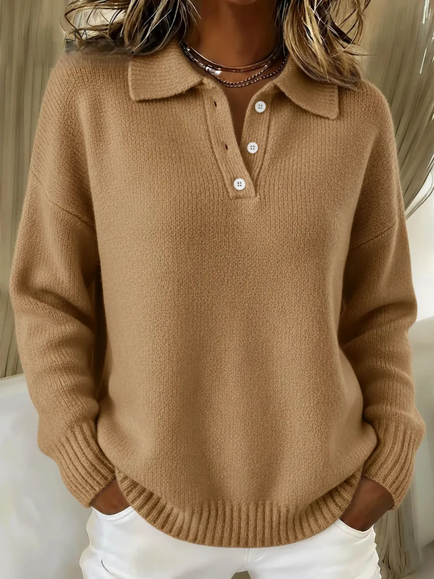 Women's Classic Solid colour Turtleneck Sweater with Button Closure