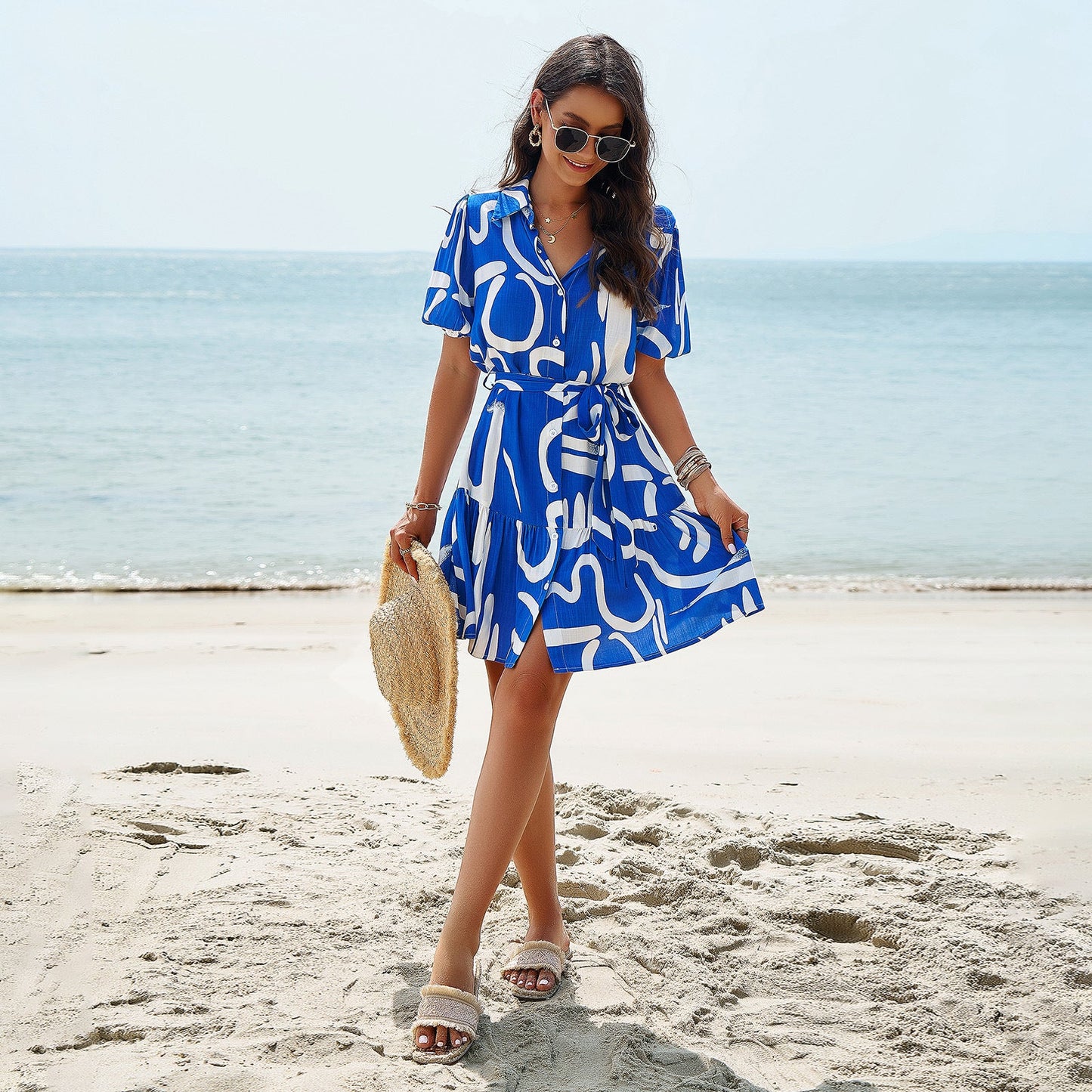 Printed Short Sleeve Boho Dress