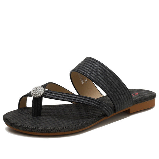 Slide Flip Flop Sandals With Rhinestone
