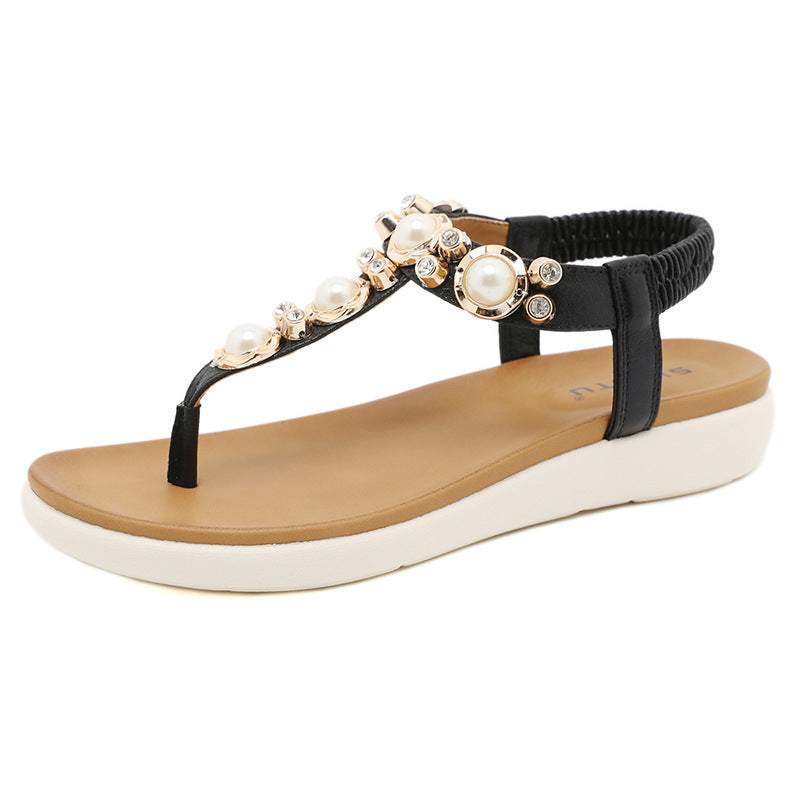 Slingback Flip Flops With Pearl Rhinestones