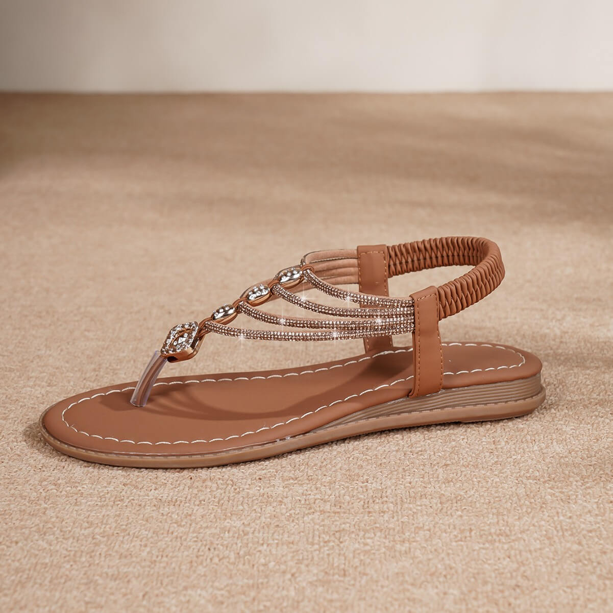Stylish Soft Rhinestone Flat Beach Sandals