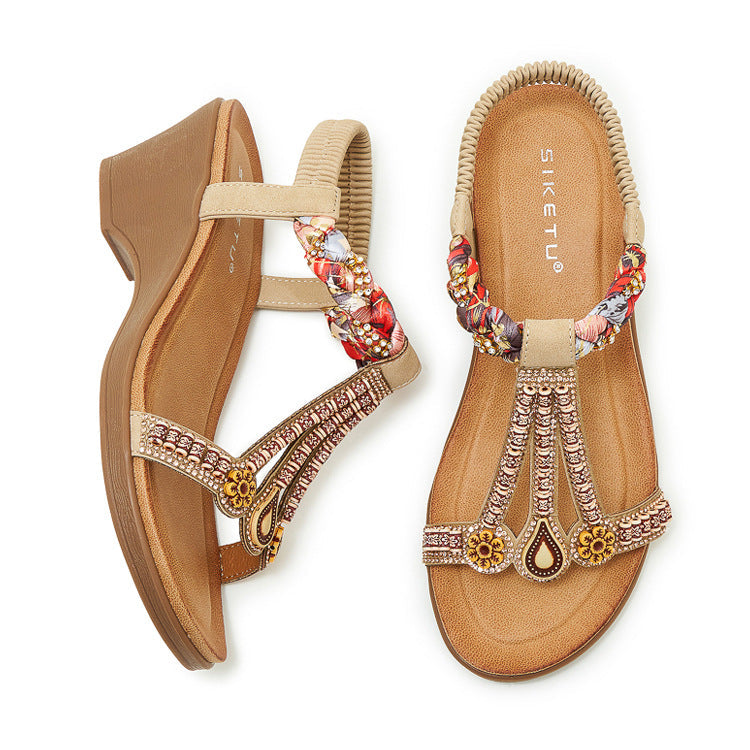 Women's Wedge Boho Sandals With Beads