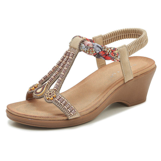 Women's Wedge Boho Sandals With Beads