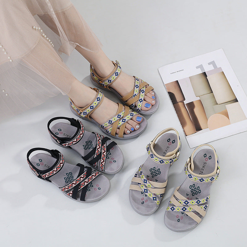 Cross Straps Print Summer Walking Sandals