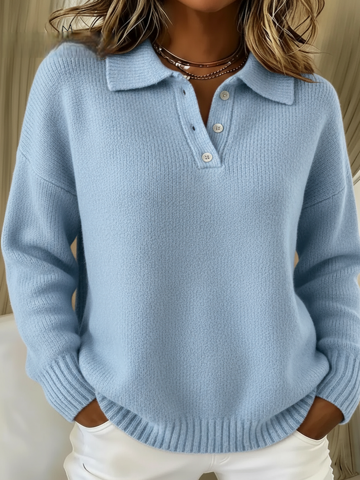 Women's Classic Solid colour Turtleneck Sweater with Button Closure