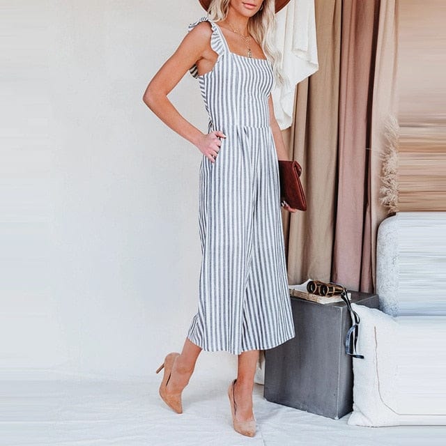 Boho Striped Backless Rompers
