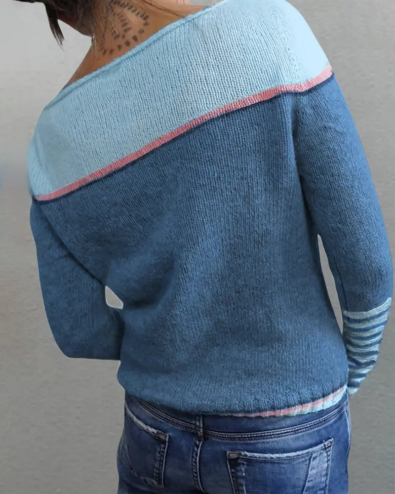Casual Color Block Striped Sweater