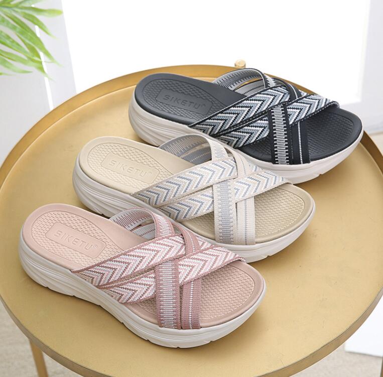 Cross Straps Slide Platform Wedge Sandals