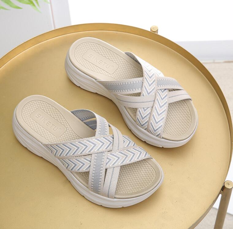 Cross Straps Slide Platform Wedge Sandals