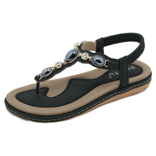 Flat Rhinestone Beach Sandals for Ladies