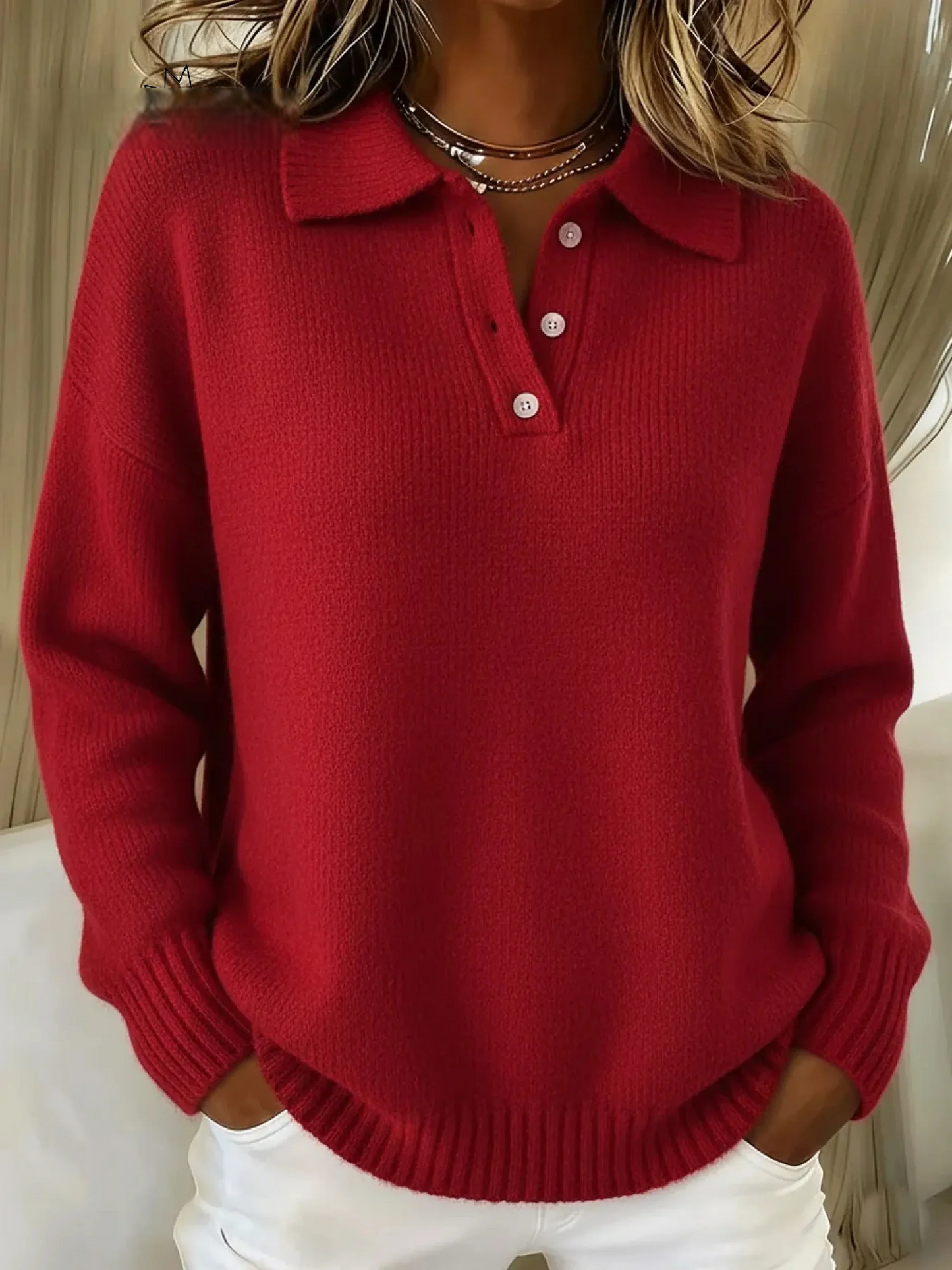 Women's Classic Solid colour Turtleneck Sweater with Button Closure