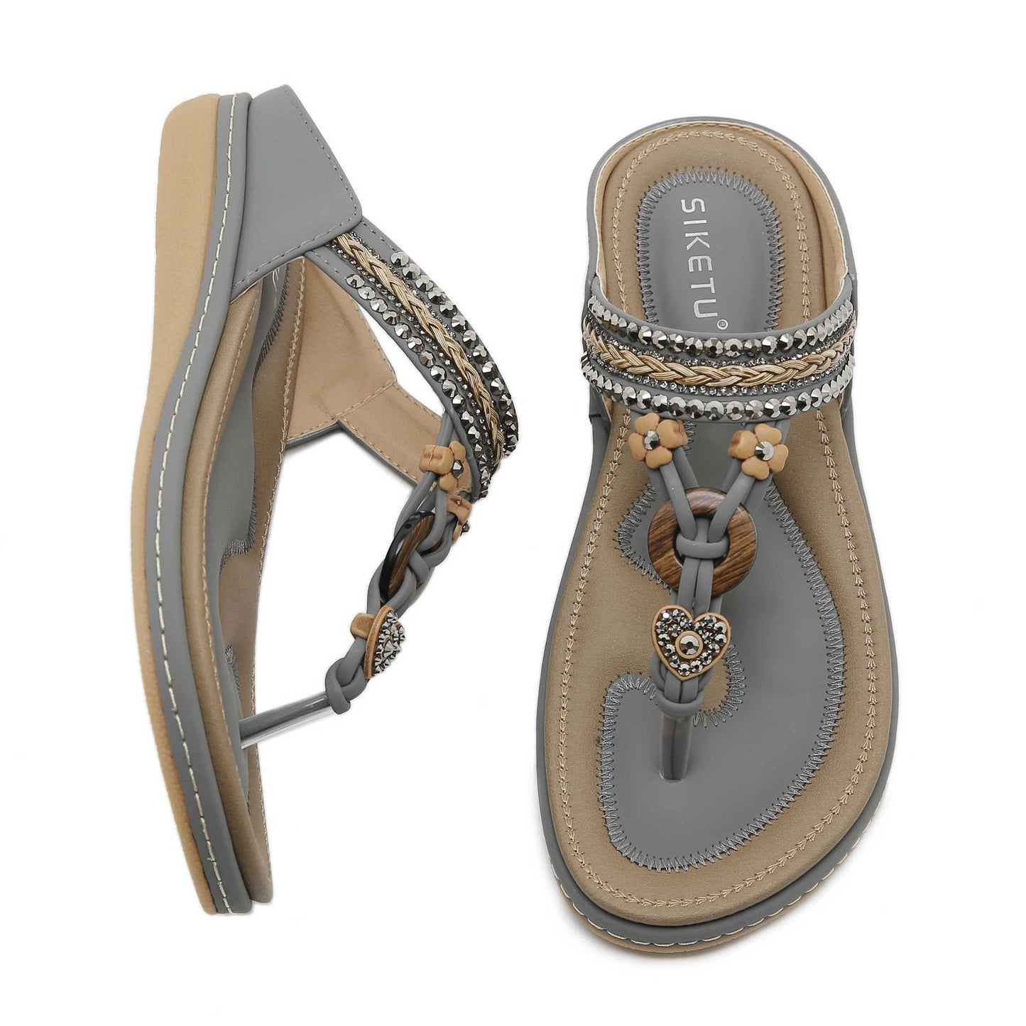 Bohemian Flip Flops With Beads and Rhinestones